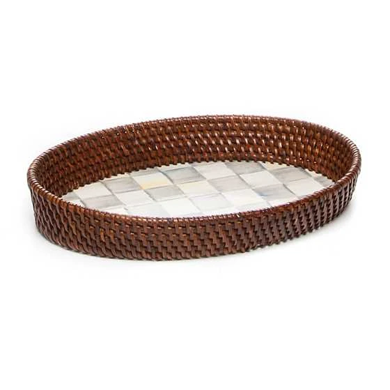 Sterling Check Rattan & Enamel Tray - Small 2 Sterling Check Rattan & Enamel Tray - Small - Image 2