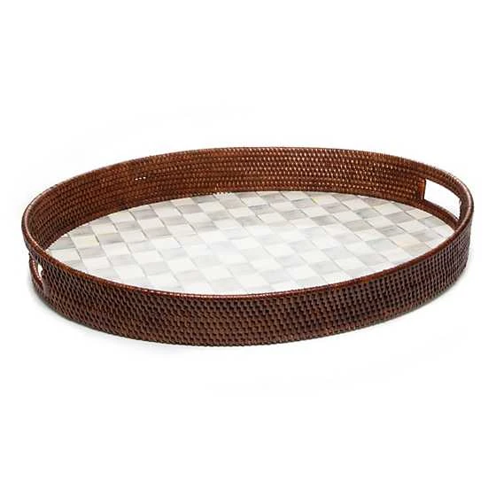 Sterling Check Rattan & Enamel Party Tray 2 Sterling Check Rattan & Enamel Party Tray - Image 2