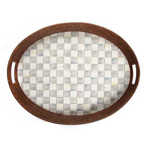 Sterling Check Rattan & Enamel Party Tray 1 Sterling Check Rattan & Enamel Party Tray