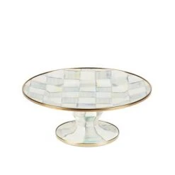 Sterling Check Enamel Pedestal Platter - Mini