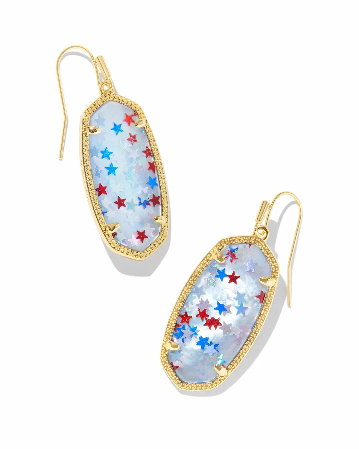 Elle Drop Earrings - Gold Red White Blue Star Illusion 1 Elle Drop Earrings - Gold Red White Blue Star Illusion