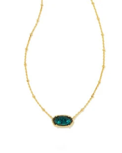 Faceted Elisa Short Pendant Necklace Gold - Dark Teal Mica