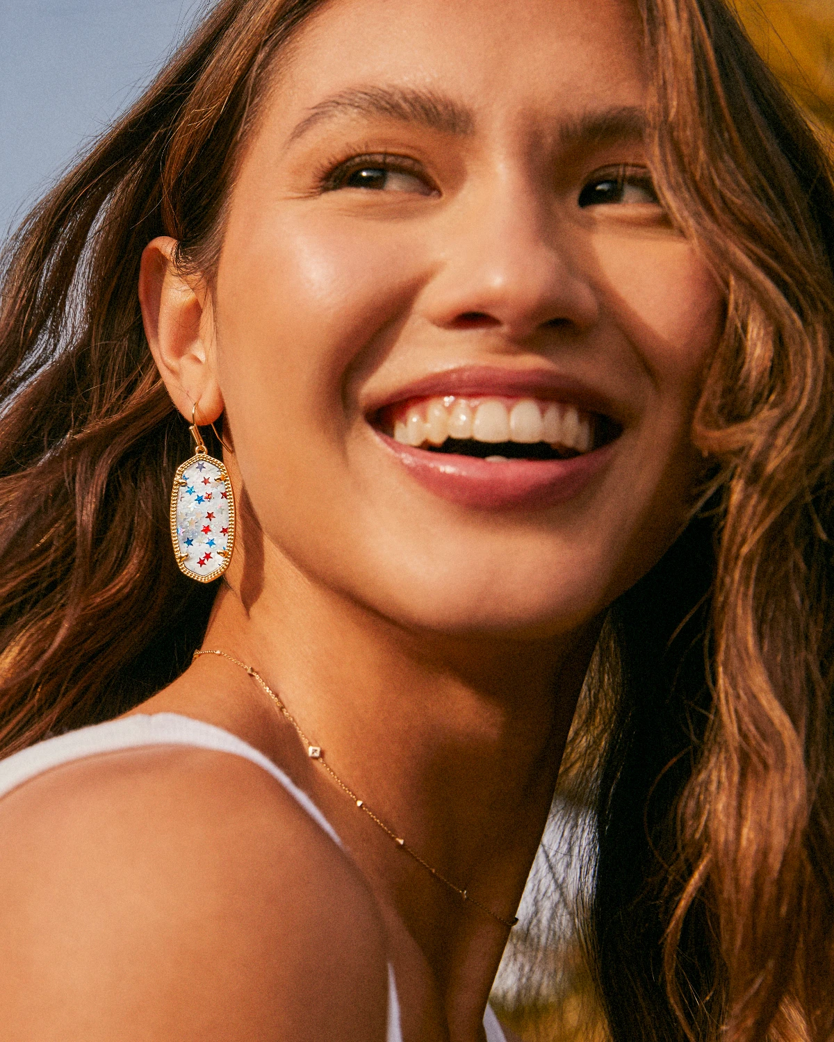 Elle Drop Earrings - Gold Red White Blue Star Illusion 2 Elle Drop Earrings - Gold Red White Blue Star Illusion - Image 2