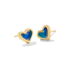 Framed Ari Heart Stud Earrings -Occasionally Yours Gifts Kendra Scott Framed Ari Heart Stud Earrings Gold Mood Stone
