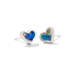 Framed Ari Heart Stud Earrings -Occasionally Yours Gifts Kendra Scott Framed Ari Heart Stud Earrings Silver Mood Stone