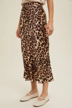 Leopard Midi Satin Pencil Skirt -Occasionally Yours Gifts Leopard Midi Satin Pencil Skirt Side