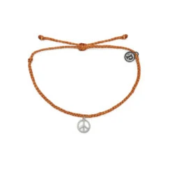 Peace Sign Bracelet Silver Burgundy