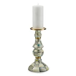 Sterling Check Enamel Pillar Candlestick Large