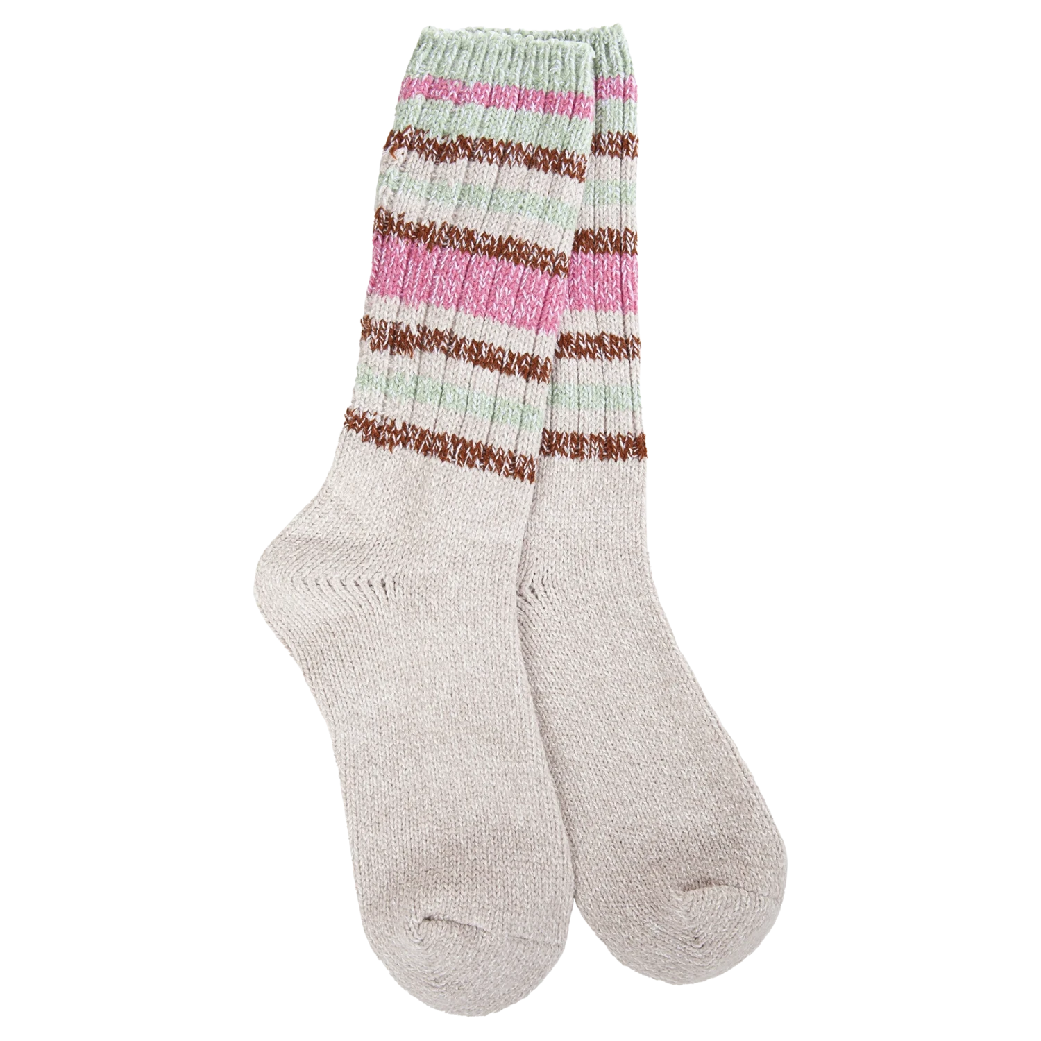 Ragg Crew Socks - Mushroom Stripe 1 Ragg Crew Socks - Mushroom Stripe