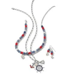 Americana Beach Pearl Charm Necklace -Occasionally Yours Gifts brighton americana beach pearl charm necklace red white blue 3