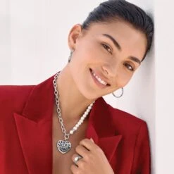 Contempo Heart Pearl Charm Necklace -Occasionally Yours Gifts brighton contempo heart pearl charm necklace silver 4