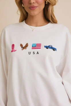All American Embroidered Crewneck -Occasionally Yours Gifts daisy mercantile all american embroidered crewneck 6