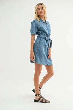 Annie Denim Puff Sleeve Belted Mini Dress -Occasionally Yours Gifts dm annie denim puff sleeve belted mini dress 3