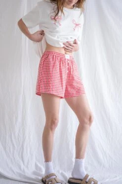 Rosie Gingham Boxer Short -Occasionally Yours Gifts dm gingham boxer shorts red 3