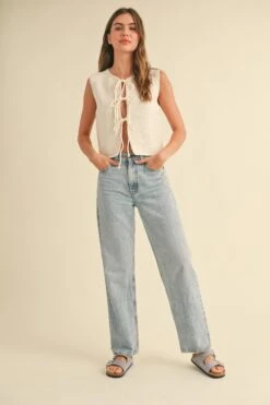 Gracie Front Tie Vest -Occasionally Yours Gifts dm gracie front tie vest cream 4