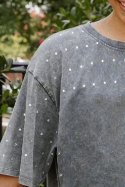 Ohio State Oversized All-Over Rhinestone Short Sleeve Tee -Occasionally Yours Gifts dm osu all over rhinestone ss tee grey 6