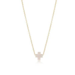 16" Necklace Gold - Signature Cross Small -Occasionally Yours Gifts enewton 16 inch necklace gold signature cross off white