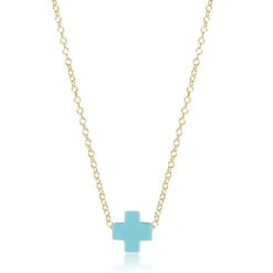 16" Necklace Gold - Signature Cross Small -Occasionally Yours Gifts enewton 16 inch necklace gold signature cross turquoise