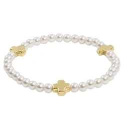 Signature Cross Pearl Pattern 4mm Bead Bracelet
