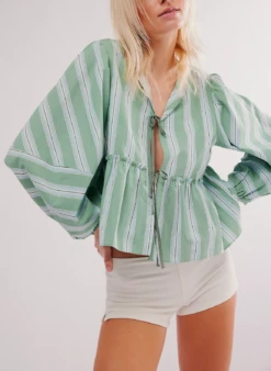 FREE PEOPLE Brunch Babe Blouse 14 FREE PEOPLE Brunch Babe Blouse -Occasionally Yours Gifts fp brunch babe blouse white spruce combo 6