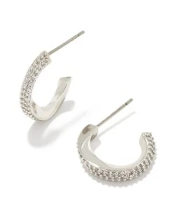 Ella Huggie Earrings Silver - White Crystal