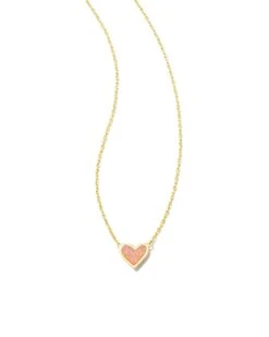 Framed Ari Heart Short Pendant Necklace Gold - Light Pink Drusy