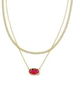 Grayson Herringbone Multistrand Necklace - Light Burgundy