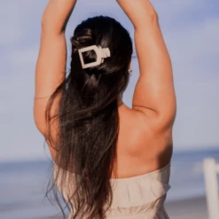 Medium Square Flat Hair Clip -Occasionally Yours Gifts teleties almond beige medium flat square clip medium hair clip 4